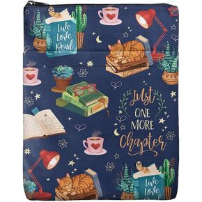 WIRESTER Book Sleeve with Zipper and Front Pocket, Book Protector Cover for Book Lovers Teacher Student, Medium 11 x 8.6 Inch - Just One More Chapter Book Lover