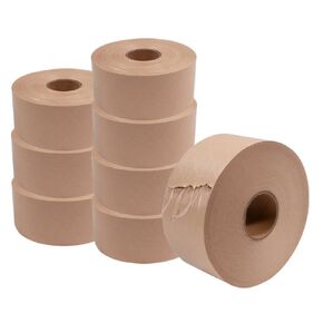 Mytee Products 8 Rolls 2.75" x450' Water Activated Tape - Reinforced Gummed Tape for Package - Strong Adhesive & Holding Power Kraft Paper