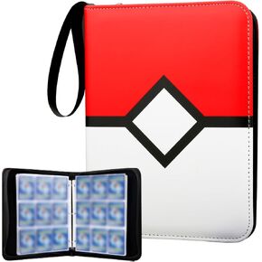 Card Binder with 9 Pockets, Trade Binder Fits 900 Cards with 50 Pages, Portable Collection Card Book, Game Sports Card with Photo Albums with Zipper for Gifts-Red