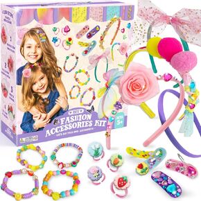 DIY Hair Accessories for Girls - Headband Making Kit for Girls, Jewelry Making Kit for Girls with Rings and Bracelets, Arts and Crafts for Kids, Gifts for Girls Ages 5+ Years Old