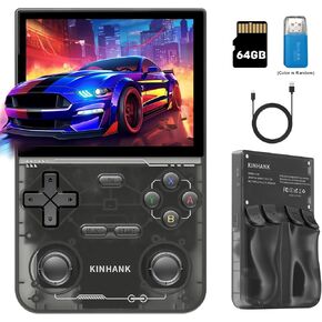 kinhank K36 Retro Handheld Game Console, Supports 9000+ Games, Equipped with 64G TF Card, Portable Mini Retro Video Games Console, 3.5-inch IPS Screen, 640x480 Resolution, 500nit (Black)