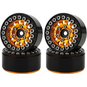 1.0 Wheel Rims RC Metal Beadlock Wheels Rims for All 1/24 Scale FCX24 Axial SCX24 Deadbolt AX24 1/18 TRX4M RC Crawler Car Upgrades Accessories (Orange)