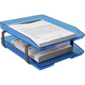 Acrimet Traditional 2 Tier Letter Tray, Front Load Design, A4 Letter Size, Desktop Organizer (Plastic) (Clear Blue Color)