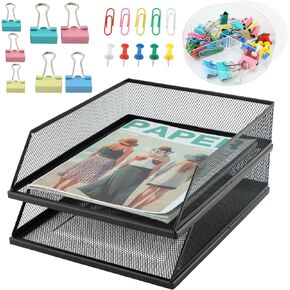 2pcs المعادن القابلة للتكديس أحرف صينية منظم السلك الشبكية منظم مكتب التحميل الأمامي حامل الورق مع مقاطع الموثق لفصل المدرسة المنزلية في المنزل
