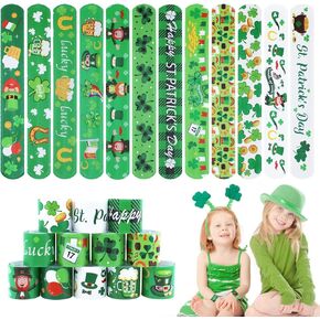 St. Patrick's Slap Bracelets for Kids 36PCS Bulk Shamrock Snap Bracelets St Patricks Day Party Favors Goodie Bag Stuffers Supplies St Patricks Day Accessories Treats Green Irish Gifts Toys for Kids