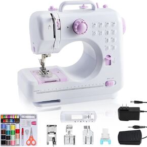 Portable Sewing Machine for Adults and Kids Beginners, Mini Sewing Machine with 12 Built-in Stitches, 2 Speed Control, Foot Pedal, Storage Drawer, LED Light, DIY Home Sewing Kit