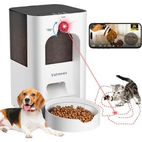 Automatic Cat Feeder with 2K Camera, Laser Tease Pet, 2.4 & 5GHz WiF Pet Feeder for Cat & Dog, Schedule Feeding Cat Food Dispenser w/Camera Rotates Up and Down, Night Vision, 2-Way Audio, 4L