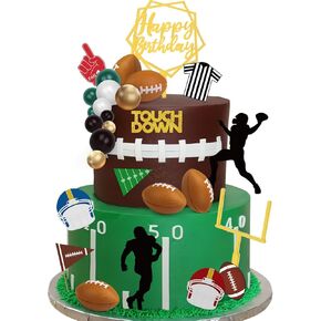 28 Pieces Football Cake Topper Football Players Cupcake Toppers Rugby Ball Happy Birthday Cake Picks Sports Theme Cake Decorations for Football Game Day Birthday Party Baby Shower Supplies