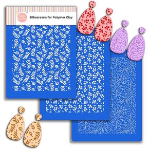 Leaf Silk Screen Stencils for Polymer Clay, 3 PCS Leafy Pattern Silkscreen for Polymer Clay Earring Making, Reusable Silk Screen Stencils for Polymer Clay SSCMB-59