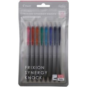 PILOT Frixion Synergy Knock, 8 Color Set, Slide Clicker Retractable Erasable Gel Ink Pens with Synergy Tip, Refillable Extra Fine Point 0.4mm, 8-Pack, Assorted Colors, LFSK-14-8C