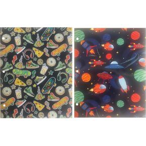 Bundle of (2) Awesome Cool and Space Rocket Ship Themed 3-Hole 2-Pocket Portfolio Folders for Back to School in Saudi Arabia