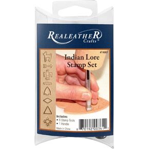 Realeather T4907 Leather Stamps Tool Set for Leather Crafting Indian Lore, <1/2", Chrome, 8-Stamp Heads
