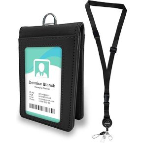 Cute Leather Badges Holder with Double Sided Windows,ID Name Badge Card Holder with Quick-Release Buckles & Adjustable Retractable Lanyards, Breakaway Neck Lanyards for Work, School Teacher, Nurse