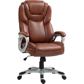 HOMCOM Office Chair, High Back Desk Chair with Tilt Function, Padded Armrest, Swivel Wheels, Executive PU Leather Computer Chair, Adjustable Height, Brown