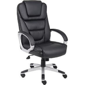 Boss Office Products High Back No Tools Required LeatherPlus Chair in Black