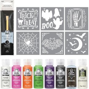 FolkArt Halloween Acrylic Paint Kit, 15 Piece Set Including 6 Stencils and a Premium Brush