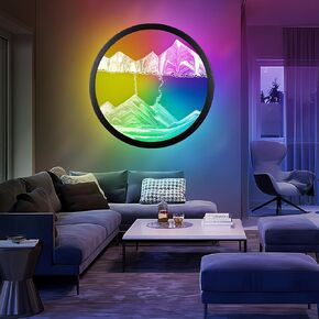 11.4" Moving Sand Art with LED Wall Sconce,Wall Mounted Sand Art Liquid Motion 3D Dynamic Sculpture,360°Rotate Deep Sea Sandscape,16 RGB Colors Changeable with Remote Control Wall Decor(Black)