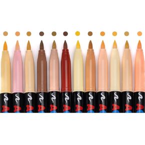 12 Skin Tone Colors Acrylic Paint Pens, Water-Based Art Markers with Soft Tip Brush, Quicky Dry for Wood, Glass, Fabric, Rocks Painting, Illustration Sketching