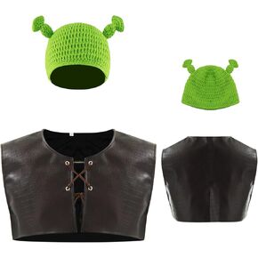 Ogre Costume Shirt Vest Animated Comedy Movie Cosplay Sublimation Shirt Adult Knitted Hat with Ears Accessory Props