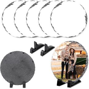 5Pcs Round Sublimation Slate Blanks 5.9X5.9 Inch Picture Frame Heat Transfer Rock Photo Plaque with DIY Custom Stone Slate Display Stand Christmas Decoration for Desktop Souvenir