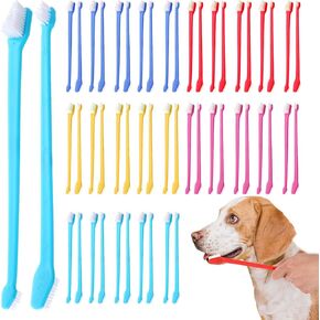 cobee 150Pcs Dog Toothbrush, Dual-Headed Dental Brushes Long Handle Soft Bristles Dog Tooth Brush for Large Small Dog Cat Puppy Pets Teeth Cleaning Oral Care Supplies 5 Colors