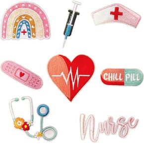 BELSITA Nurse Iron on Patches Embroidered Patches Cute Medical Nursing Sew Iron on Applique Decorative Repair Patch Emblem Nurse's Day DIY Crafts Accessories for Clothes Shirt Jeans Hat for Women 8pcs