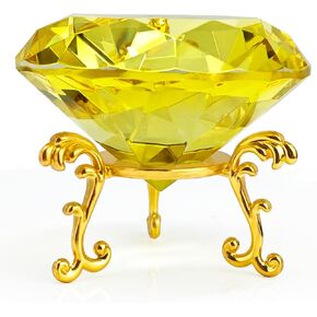 Fengshuibringluck One Large Crystal Diamond Paperweight with Stand Wedding Decorations Home Decor 3.1Inch (Yellow)