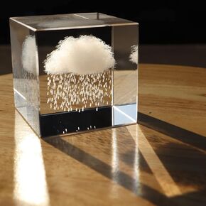 3D Rain Cloud Crystal Cube Paperweight Room Decor K9 Glass Feng Shui Ornaments Figurines Engraving for Home (Rain)