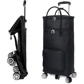 2 in 1 Shopping Cart with Wheels, Grocery Cart with Expandable Insulated Bag, Portable Utility Dolly Cart, Foldable Hand Truck with Removable Storage Bag for Shopping, Travel, Camping, 5 Wheels, 65L
