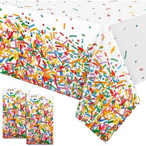 durony 2 Pieces Confetti Sprinkle Tablecloth Disposable Plastic Rectangle Sweet Candy Party Table Cover for Birthday Wedding Party Ice Cream Theme Party Supplies