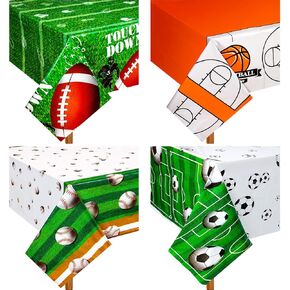 4 Pack Sports Ball Themed Tablecloths Include Baseball Soccer Basketball Football Plastic Table Cover Birthday Party Supplies Sports Party Indoor Outdoor Party Decorations