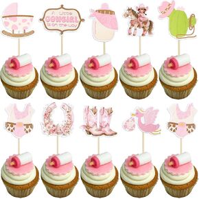ephlyn 36pcs القليل من رعاة البقر في الطريق Cupcake Toppers راعي البقر ركوب الخيل حدوة رعاة البقر القبعات الغربية