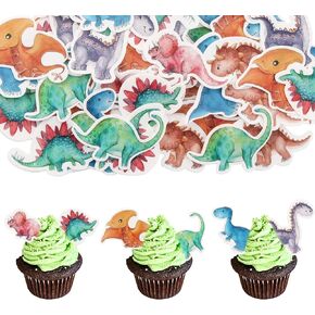 Gyufise 50Pcs Edible Dinosaur Cake Decorations Jungle Safari Dinosaur Cupcake Toppers Dino Cake Toppers for Dinosaur Theme Baby Shower Birthday Party Cake Decor Supplies
