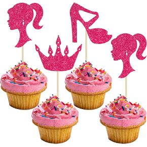 ephlyn 24pcs Hot Pink Glitter Princess Cupcake Topcake Doll Heal High Heel Cupcake Topper Girl Birthdy موضوع كب كيك لالتقاط اللوازم حفلة عيد ميلاد للاستحمام
