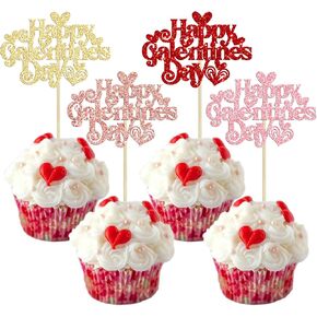 Gyufise 24Pcs Galentines Day Cupcake Toppers Red Glitter Happy Galentines Day Cupcake Picks for Galentine's Day Decoration Friends Galentines Party Decor Valentines Day Party Supplies