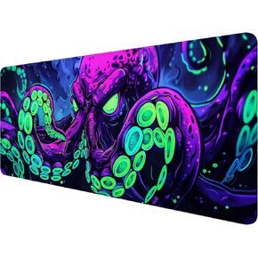 Octopus Desk Mat Gaming Mouse Pad Neon Cthulhu Monster Cool XL Mouse Pad Large Mousepad Extended Laptop Keyboard Mat Gaming Desk Pad Mouse Mat Office Computer Keyboard Laptop Home 31.5"x11.8"