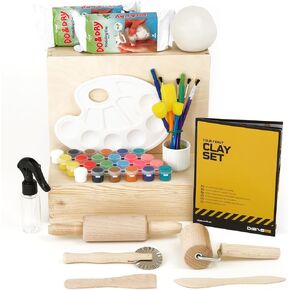 Dibys Pottery Kit للأطفال | في المنزل الطين مجموعة مع الطين الجاف في الهواء ، والأدوات الخشبية ، والدهانات ، والفرش والرشد | طقم الفن الإبداعي DIY مع صندوق للطلاء | هدية للبنين والبنات من 6 سنوات