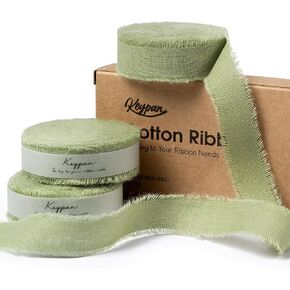 Sage Green Ribbon 5/8" x 21 Yards with Frayed Fringe Fabric Cotton Ribbons for Gift Wrapping Wedding Invitations Flower Bouquet Baby Shower