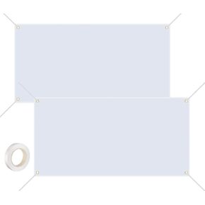 Blank Banners Sign to Decorate, 2 Pcs Large Blank Vinyl Banner Signs with Hanging Ropes, DIY Blank Sublimation Vinyl Banners for Christmas, School, Birthday, Party Indoor Outdoor Decor (2 X 4 Ft)