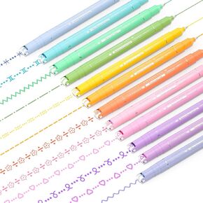 12 Colored Curve Highlighter Pen Set, 10 Different Shapes Dual Tip Markers Cool Pens for Journal Planner Scrapbook Art Office School Supplies for Kids Adults Journaling Drawing Note Taking