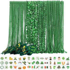 196Pcs St. Patrick's Day Costume Accessories, 100 Pcs Metallic Green St. Patrick's Day Beaded Necklaces and 96 Pcs Temporary Tattoo Stickers For St. Patrick's Day Decoration, Irish Party Favors