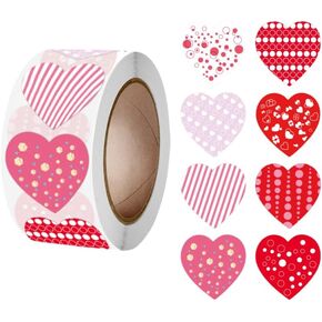 500 Pcs Funky Heart roll Stickers, Valentine's Day Heart Stickers, Valentine's Love Decorative Stickers, Red Roll Heart Self Adhesive Love Decorative Labels Stickers Heart Labels for Wedding Party