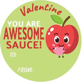 Awesome Sauce Valentine's Day Stickers for Kids, Apple Sauce Valentine Label Stickers, to from Valentines Stickers - 40 Count
