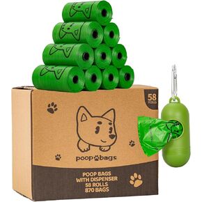 Scented Dog Poop Bags With Dispenser, Strong and Leak-proof Waste Bags for Pets, 870 Count (58 Packs of 15), 13 Inch x 9 Inch (Green)