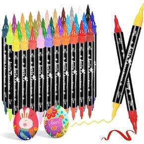 Arrtx Acrylic Paint Pens, 32 Colors Brush Tip and Fine Tip (Dual Tip) Paint Markers for Rock Painting, Water Based Acrylic Painting Supplies for Fabric Painting,Wood, Plastic, Canvas, Easter Egg