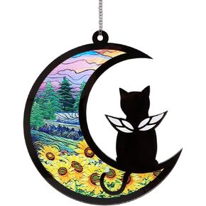 JIANWEI Cat Memorial Suncatcher Ornaments, Loss of Pet Sympathy Suncatcher Gifts for Cat Lovers, Pet Loss Suncatcher Ornament Cat Memorial Gift, Cat Passing Away Gift- 6.3"(Cat)