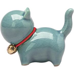 Handmade Ceramic Cat Memorial Figurine, Cat Statue Pet Memorial Gifts, Memorial Gifts for Cat Lovers, Cat Loss Gifts Pet Memorial Ornament (Blue Cat)