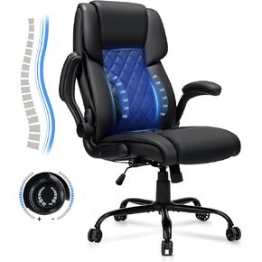 VANSPACE Executive Office Chair Big and Tall 450lbs Heavy Duty Desk Chair with Adjustable Lumbar Support High Back Home Computer Leather Chair with Flip-up Armrests for Heavy People,Black