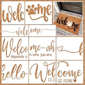 Welcome Stencils for Painting on Wood Door mats, Reusable Funny Hello Welcome Home Stencils for Doormat Crafts Furniture Sign DIY Canvas (mat10)