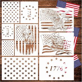 American Flag Stencil Star Stencils for Painting Union 50 Stars 1776 Military We The People Template for Flag Patriotic Wood Burning Stencils for Spray Paint on Shirt Project Crafts (Large Flag)